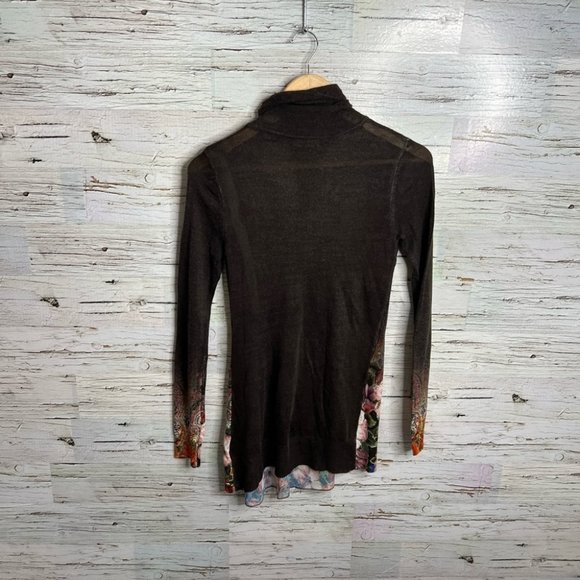Desigual long freya sweater brown turtleneck floral size xs - Picture 7 of 8
